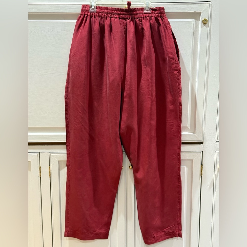 Vintage 1990s EVR Div Rousso Apparel Red Silk Pants - Picture 2 of 9